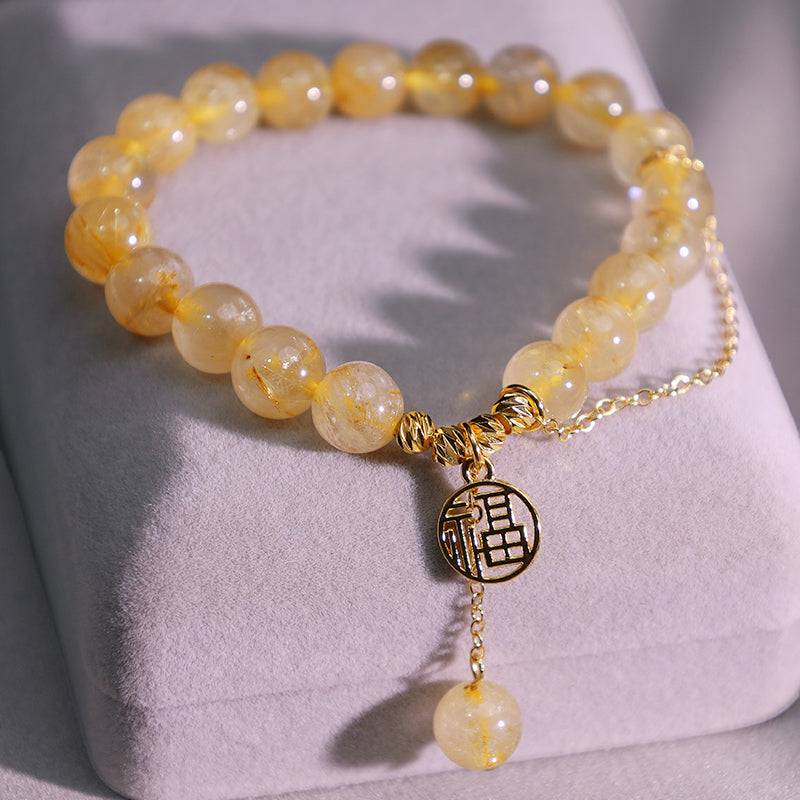 Mythstone Citrine Lucky Fu Character Happiness Bracelet