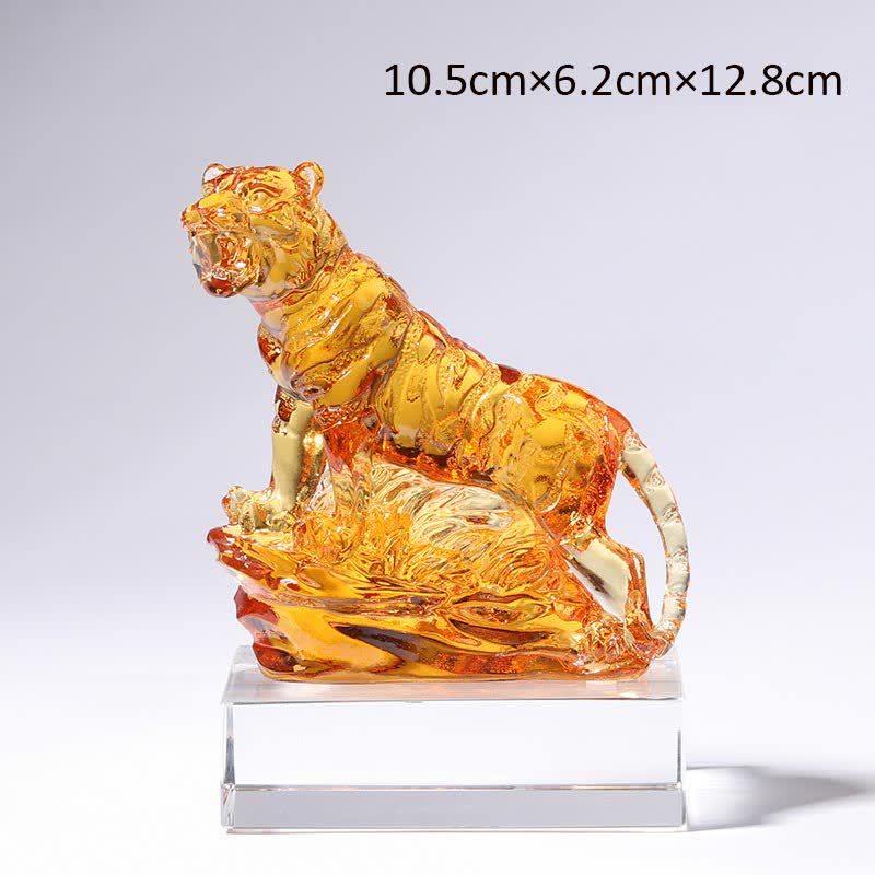 Mythstone Handmade Liuli Crystal Tiger Art Piece Protection Home Decoration