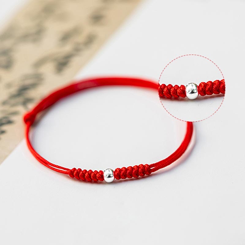 Mythstone 925 Sterling Silver Luck Bead Protection Red String Braided Bracelet