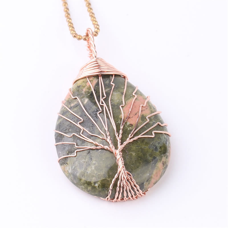 Mythstone Natural Quartz Crystal Tree Of Life Healing Energy Necklace Pendant