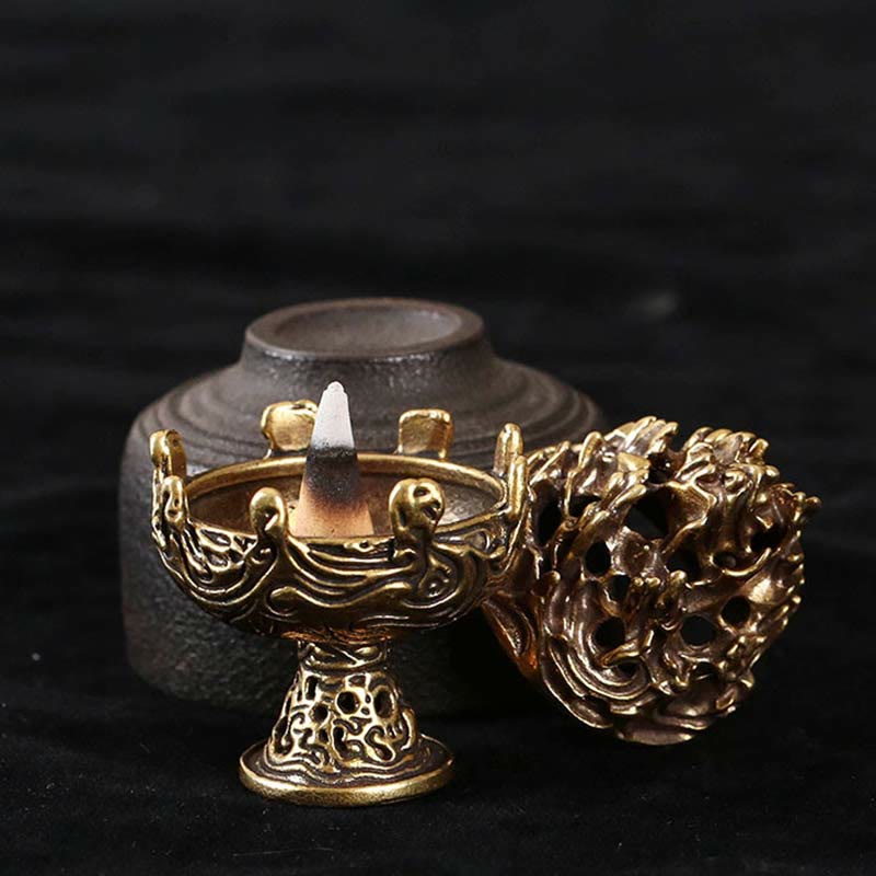 Mythstone Tibetan Mini Mountain Pattern Meditation Copper Alloy Incense Burner