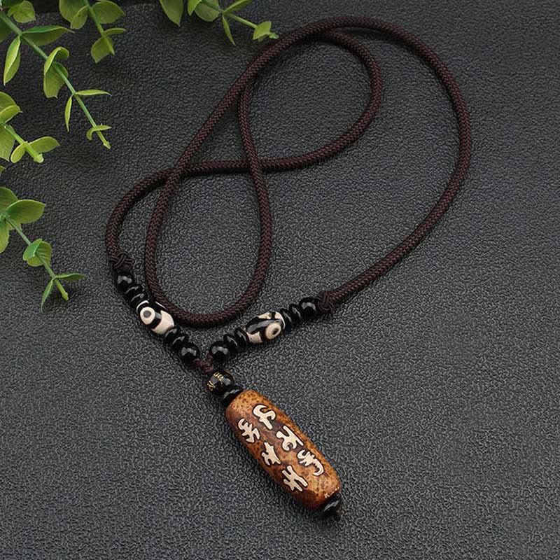 Mythstone Tibet Om Mani Padme Hum Dzi Bead Avalokitesvara Pattern Wealth Necklace Pendant