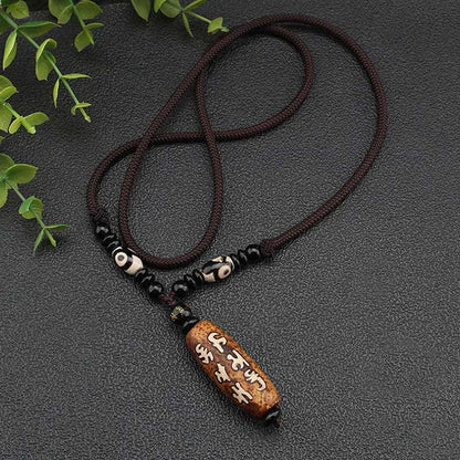 Mythstone Tibet Om Mani Padme Hum Dzi Bead Avalokitesvara Pattern Wealth Necklace Pendant