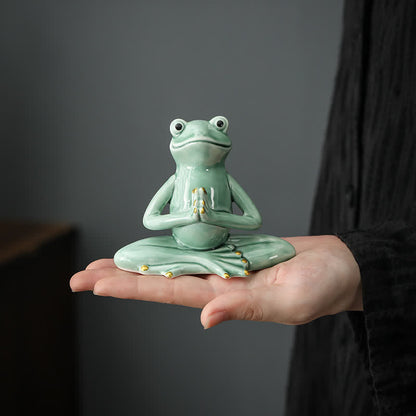 Mythstone Meditating Ceramic Zen Frog Statue Decoration