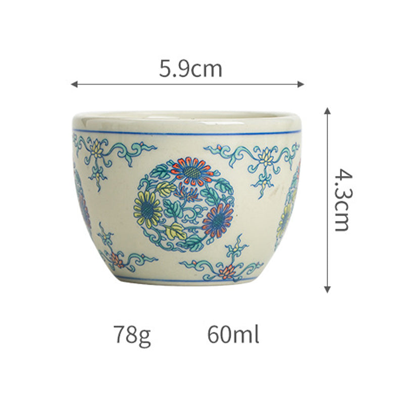 Mythstone Koi Fish Arowana Peony Sunflower Ceramic Teacup Kung Fu Tea Cup 60ml