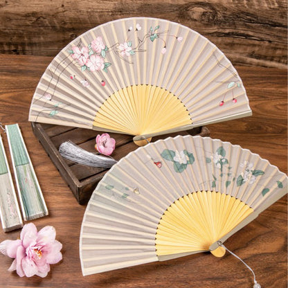 Mythstone Jasmine Lotus Begonia Flowers Handheld Bamboo Folding Fan