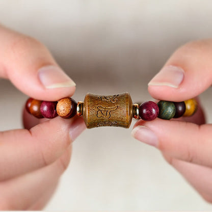 Mythstone Tibet Multicolored Sandalwood Om Mani Padme Hum Protection Bracelet