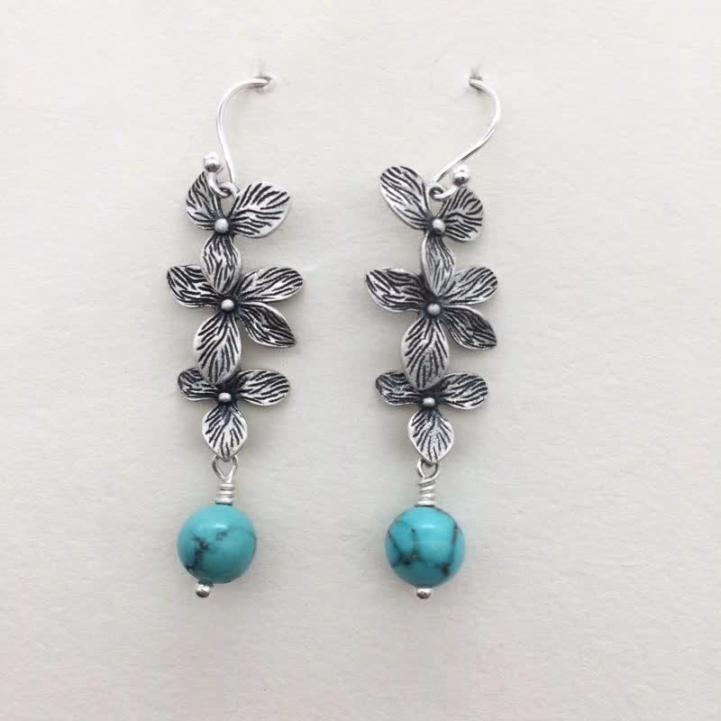 Mythstone 925 Sterling Silver Turquoise Lazurite Flower Leaf Serenity Protection Hook Drop Dangle Earrings