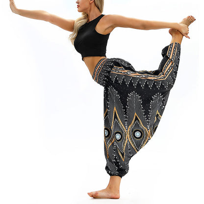 Mythstone Boho Feather Yoga Pants Hippie Harem Trousers Sports Fitness Dance Women's Pants