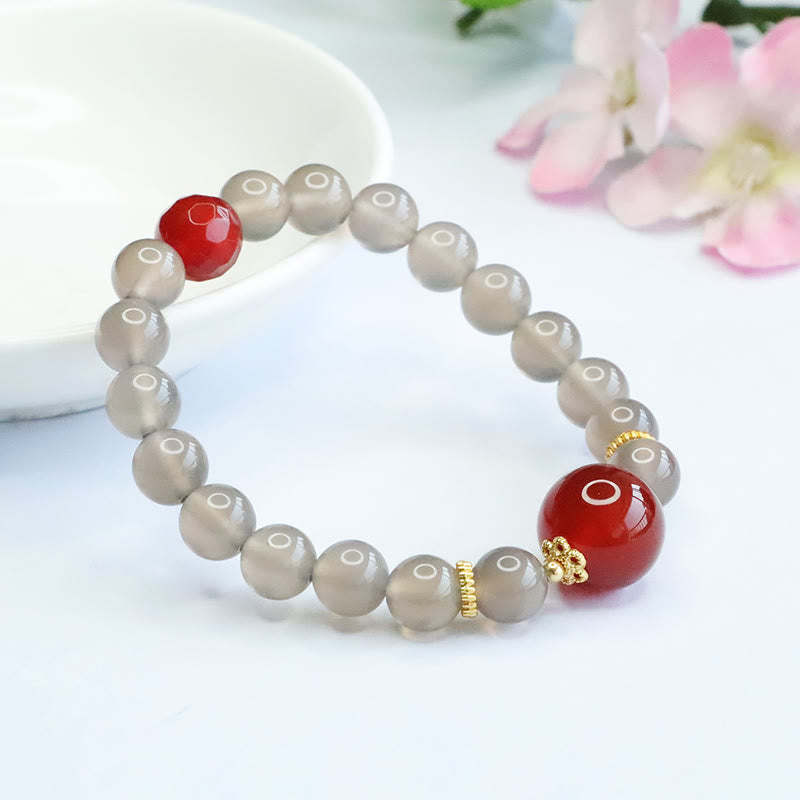 Mythstone Natural Gray Chalcedony Red Agate Harmony Bracelet