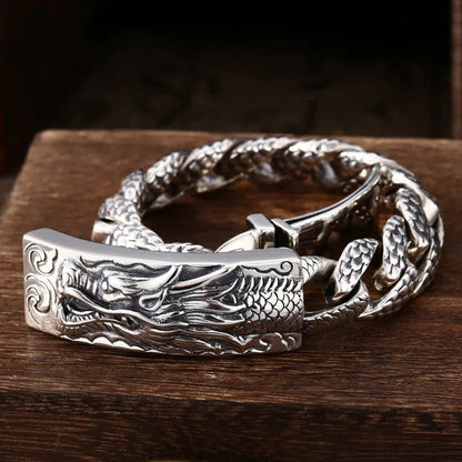 Mythstone Retro Dragon Scale Pattern Engraved Protection Bracelet