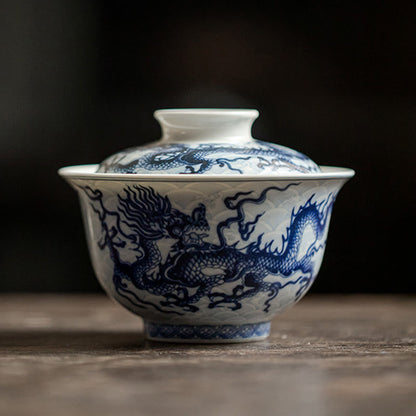 Mythstone Blue Dragon Design Ceramic Teacup Kung Fu Tea Cups