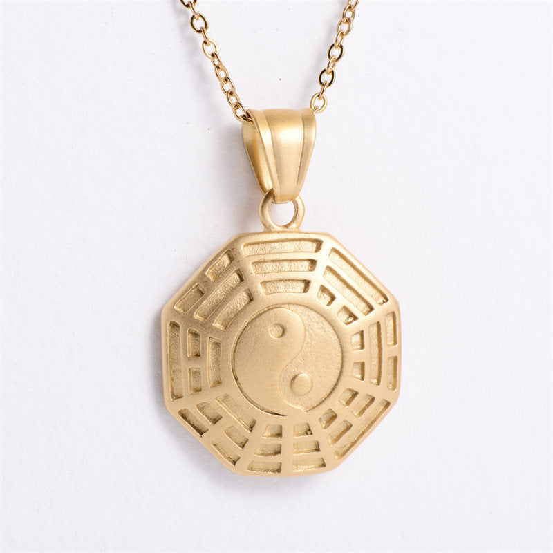 Mythstone Bagua Yin Yang Titanium Steel Balance Necklace Chain Pendant