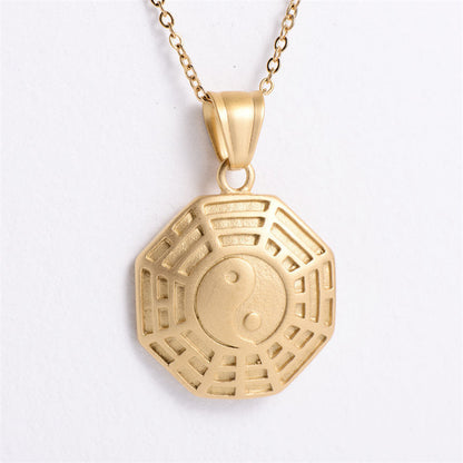 Mythstone Bagua Yin Yang Titanium Steel Balance Necklace Chain Pendant