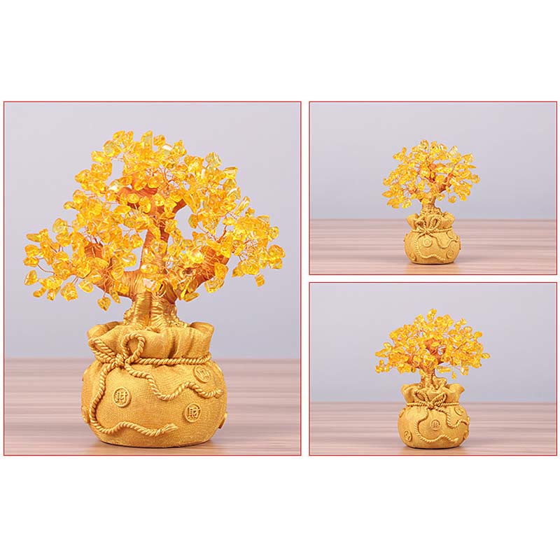 Adorno de piedra preciosa de árbol del dinero citrino natural Mythstone: Feng Shui para la prosperidad