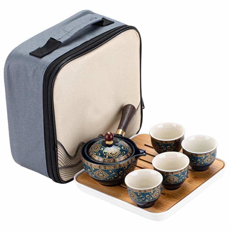 Mythstone Chinese Gongfu Tea Set Design Ceramic Teapot Portable Gift Bag