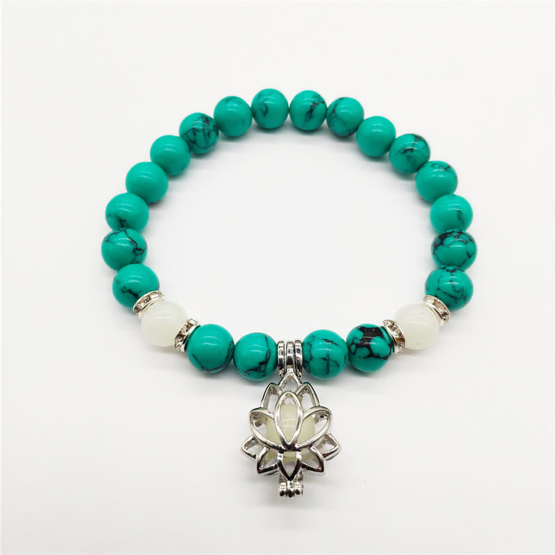 MythStone Tibetan Turquoise Glowstone Luminous Bead Lotus Protection Bracelet