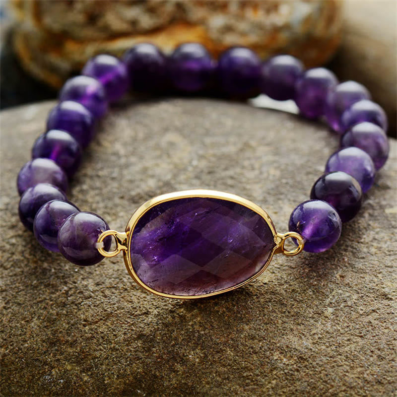 Mythstone Natural Amethyst Crystal Balance Marquise Pattern Bracelet