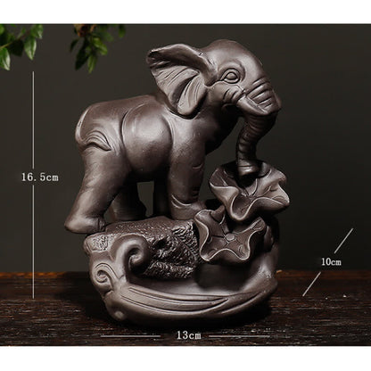 Mythstone Tibetan Elephant Purple Clay Backflow Smoke Fountain Peace Healing Incense Burner Decoration