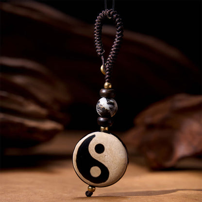 Mythstone Natural Agate Yin Yang Dzi Bead Balance Keychain