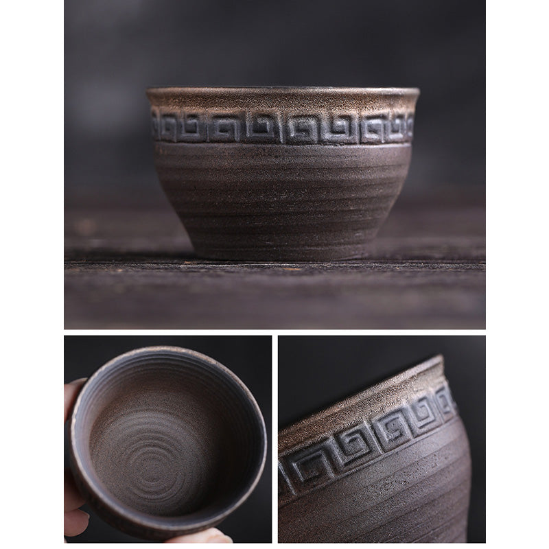 Mythstone Simple Brown Striped Texture Ceramic Teacup Kung Fu Tea Cup Bowl