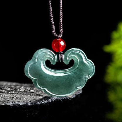 Mythstone Natural Green Jade Chinese Lock Charm Luck Necklace Pendant