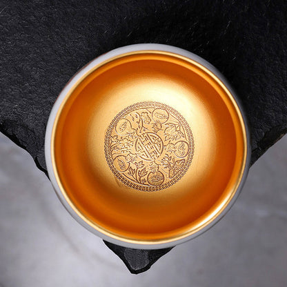 Mythstone Dragon Gilt Gourd Ceramic White Porcelain Teacup Kung Fu Tea Cup 160ml