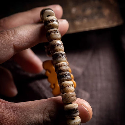 MythStone Tibetan 108 Mala Beads Yak Bone Dzi Bead The Lord of the Corpse Forest Strength Bracelet