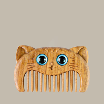 Mythstone Simple Cat Pattern Green Sandalwood Cure Portable Comb