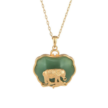 Mythstone Natural Jade Elephant Healing Necklace Pendant