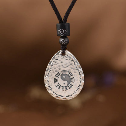 Mythstone Vintage 999 Sterling Silver Yin Yang Bagua Water Drop Design Balance Harmony Necklace Pendant