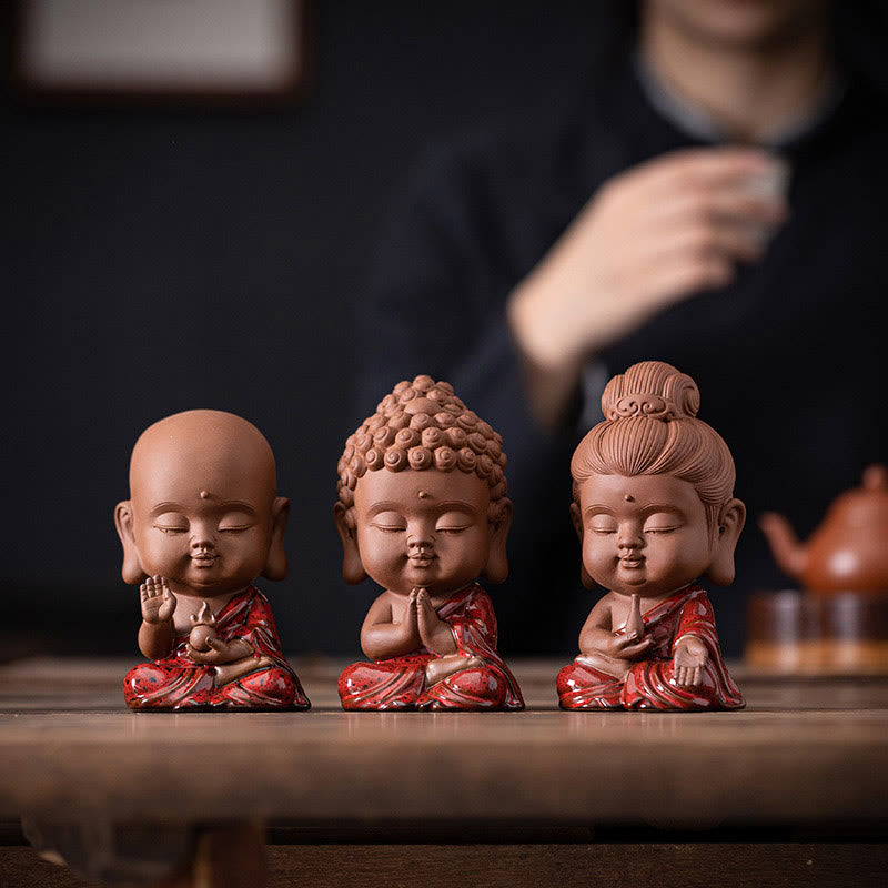 Mythstone Mini Gautama Buddha Sakyamuni Kwan Yin Avalokitesvara Ksitigarbha Serenity Ceramic Desk Decoration