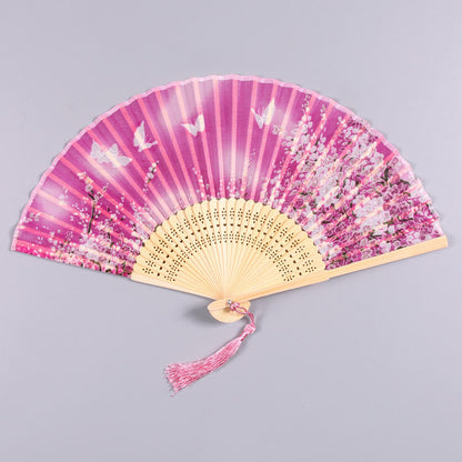 Mythstone Butterfly Flowers Handheld Bamboo Folding Fan