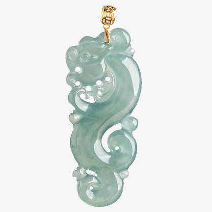 Mythstone 18K Gold Plated 925 Sterling Silver Year of the Dragon Jade Abundance Necklace Pendant