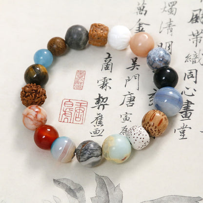 Mythstone Natural Bodhi Seed Crystal Stone Agate Keep Away Evil Spirits Bracelet