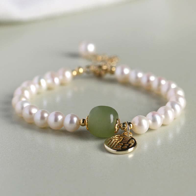 Mythstone Natural Pearl Hetian Jade Happiness Healing Bead Bracelet