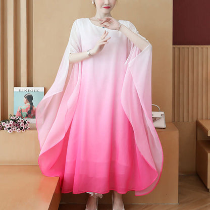 Mythstone Gradient Color Half Sleeve Chiffon Midi Dress Meditation Zen Practice