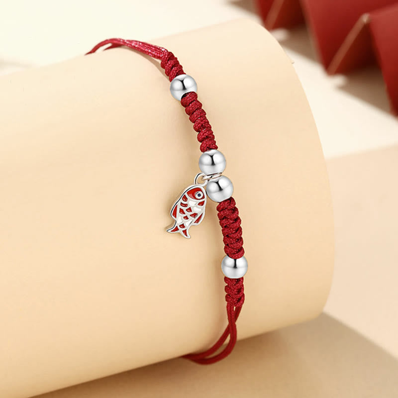 Mythstone 925 Sterling Silver Luck Koi Fish Wealth Handcrafted Braided Red Bracelet