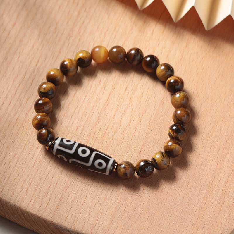 Mythstone Tibetan Tiger Eye Tourmaline Nine-Eye Dzi Bead Protection Bracelet