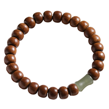 Pulsera de cuentas de bambú y jade hetiano de madera de Abelia Biflora natural Mythstone que aleja a los malos espíritus 