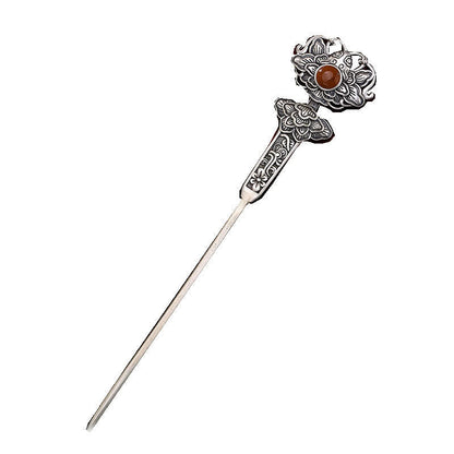 Mythstone Red Agate Peony Flower Confidence Hairpin