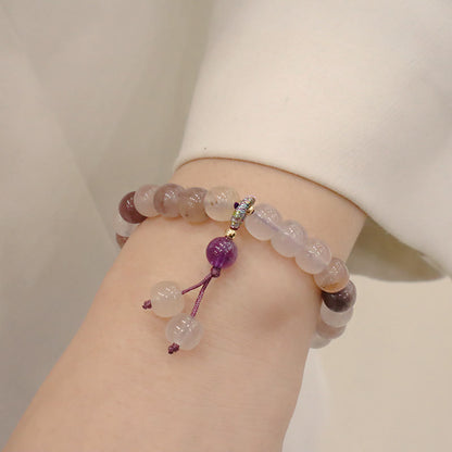 Mythstone Natural Purple Golden Silk Jade Violet Flower Bead Charm Wealth Bracelet