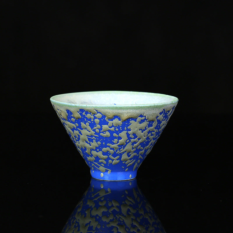 Mythstone Retro Blue Red Gradient Lotus Pattern Kiln Change Ceramic Teacup Kung Fu Tea Cup Bowl