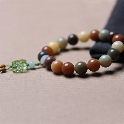 Mythstone Natural Multicolored Gradient Bodhi Seed Liuli Glass Charm Peace Bracelet