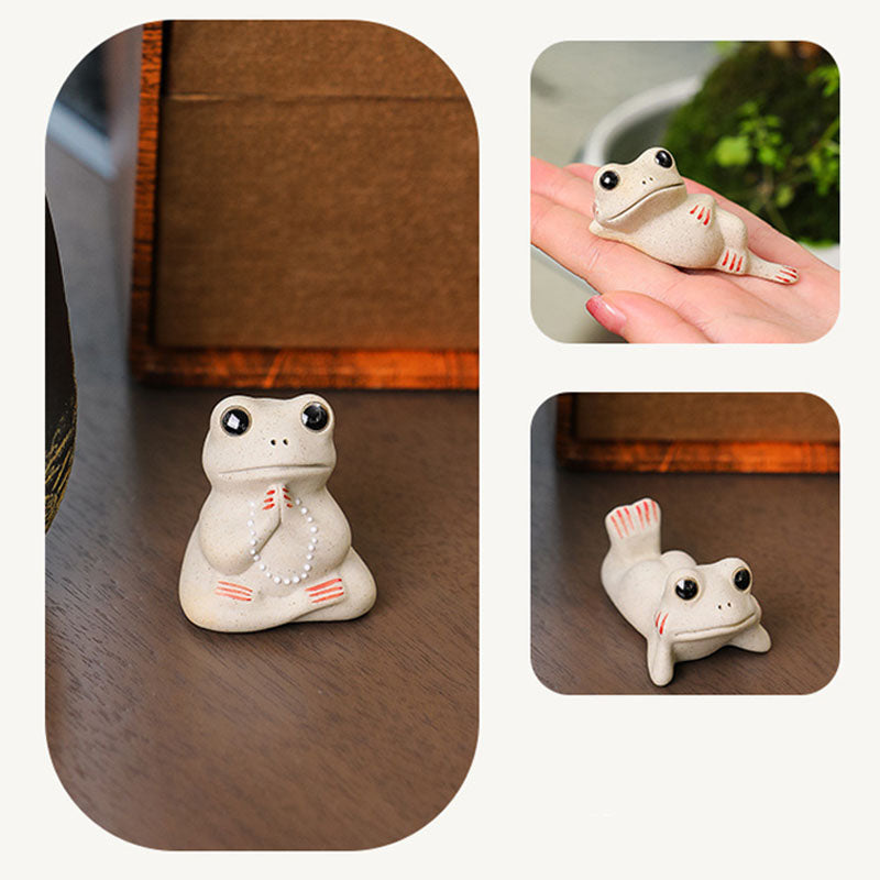 Mythstone Mini Small Praying Frog Ceramic Wealth Prosperity Home Tea Pet Figurine Decoration