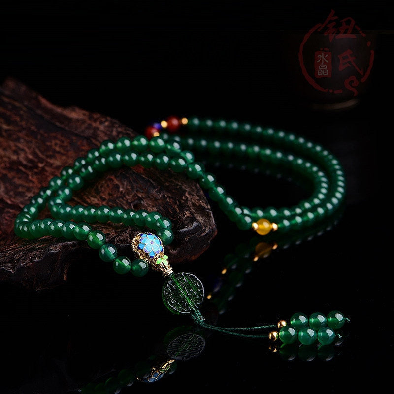 Mythstone 108 Mala Beads Natural Green Agate Power Support Bracelet