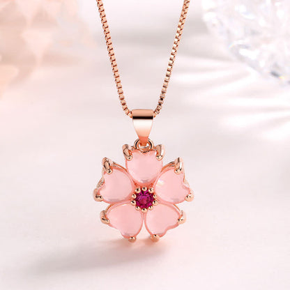 Mythstone Pink Crystal Love Heart Flower Soothing Necklace Pendant