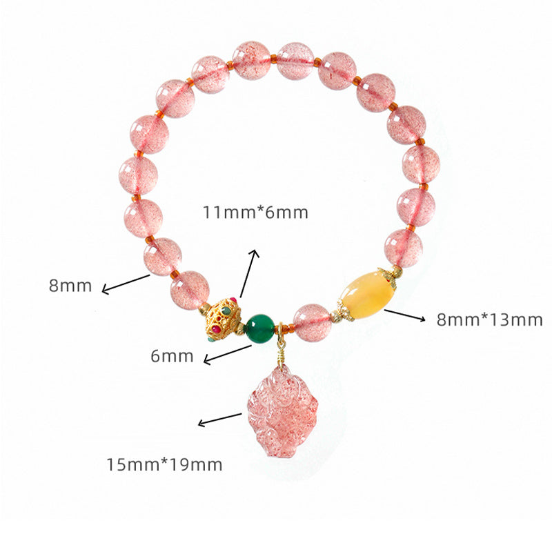 Mythstone Natural Strawberry Quartz Nine-Tailed Fox Healing Bracelet