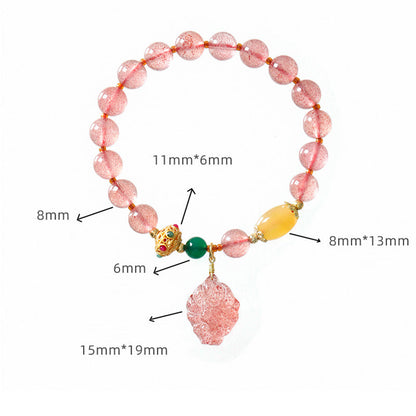 Mythstone Natural Strawberry Quartz Nine-Tailed Fox Healing Bracelet