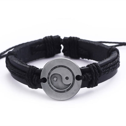 Mythstone Retro Yin Yang Leather Harmony String Bracelet